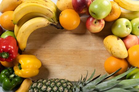 flat-lay shoot of fresh fruitsの写真素材