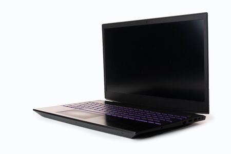 black Laptop isolated in white backgroundの写真素材