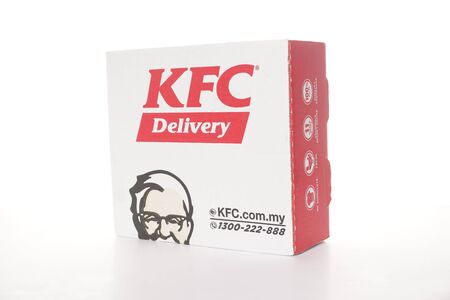 Shah Alam, Malaysia - 1 November 2019, Box of KFC isolated on white background.のeditorial素材