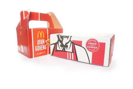 Shah Alam, Malaysia - 1 November 2019,Box of KFC and McDonalds Packaging isolated on white background.のeditorial素材