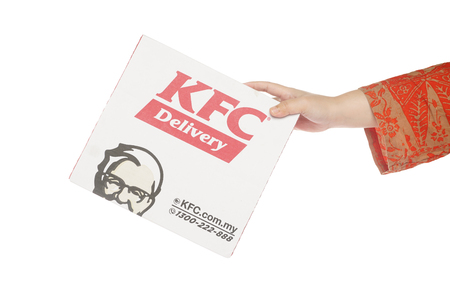 Shah Alam, Malaysia - 1 November 2019, Box of KFC isolated on white background.のeditorial素材