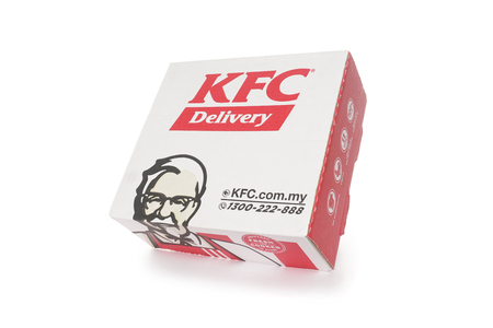 Shah Alam, Malaysia - 1 November 2019, Box of KFC isolated on white background.のeditorial素材