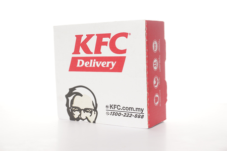 Shah Alam, Malaysia - 1 November 2019, Box of KFC isolated on white background.のeditorial素材