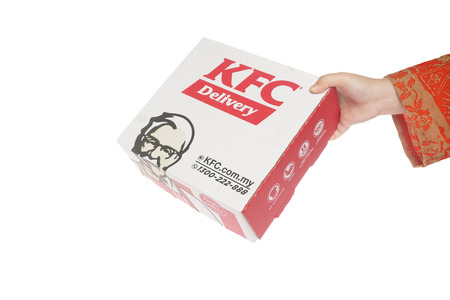Shah Alam, Malaysia - 1 November 2019, Box of KFC isolated on white background.のeditorial素材
