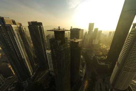kuala lumpur, malaysia - 10 december 2019. Le Nouvel KLCC architecture in morning sunrise aerial shotのeditorial素材