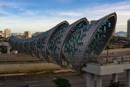 kuala lumpur, malaysia - 16 february 2020. newly launched bridged call saloma link in morning view aerial shotのeditorial素材
