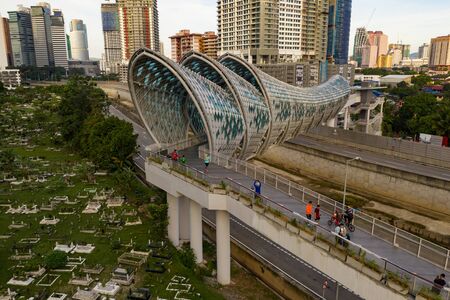 kuala lumpur, malaysia - 16 february 2020. newly launched bridged call saloma link in morning view aerial shotのeditorial素材