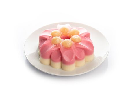 sweet pudding with longan sweetens milk on white backgroundの写真素材