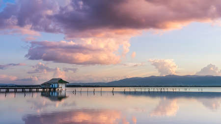 House in the middle of the Phayao lake, Thailandの写真素材