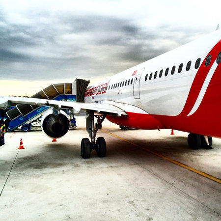 Atlasglobal Airways aircraft boarding passengers from Istanbul Ataturk Airport to Bodrum Milas...