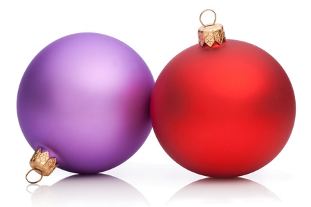 Christmas Purple and Red Baubles Isolated on white backgroundの写真素材