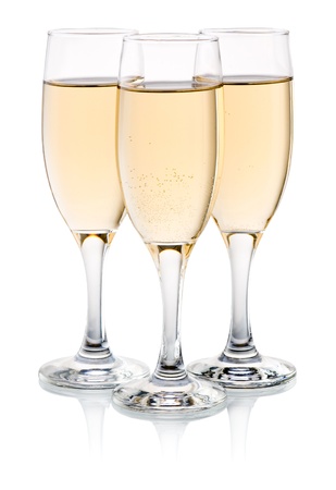 Three glasses of champagne Isolated on a white backgroundの写真素材