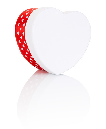 Heart Shaped Box Gift with ribbon Isolated on white backgroundの写真素材