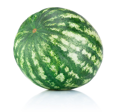 Whole fresh watermelon isolated on white backgroundの写真素材