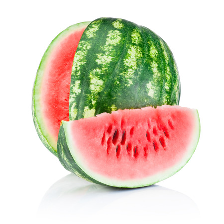Watermelon and Slice isolated on white backgroundの写真素材
