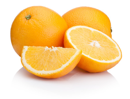 Orange fruit sliced isolated on white backgroundの写真素材