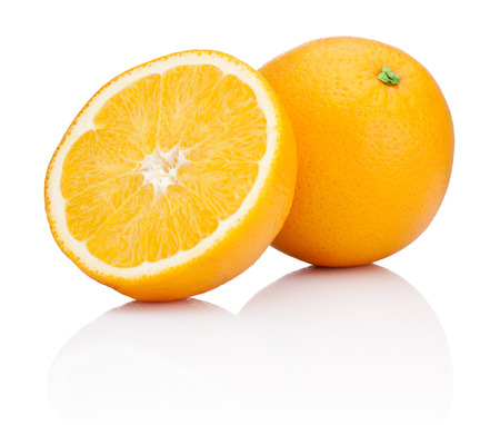 Orange fruit sliced isolated on white backgroundの写真素材