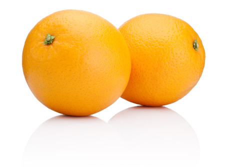 Two Ripe Oranges fruit isolated on white backgroundの写真素材