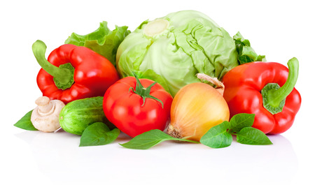 Fresh vegetable with leaves isolated on a white backgroundの写真素材