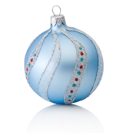 Blue decorations Christmas ball Isolated on white backgroundの写真素材