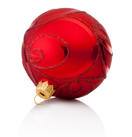 Red decorations Christmas ball Isolated on white backgroundの写真素材