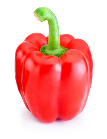 Single red pepper isolated on white backgroundの写真素材