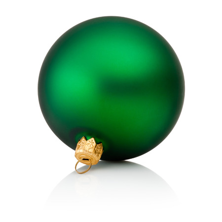 Green christmas ball Isolated on white backgroundの写真素材