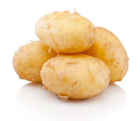 Raw potato vegetables isolated on a white backgroundの写真素材