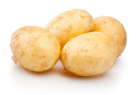 Raw potato vegetables isolated on a white backgroundの写真素材