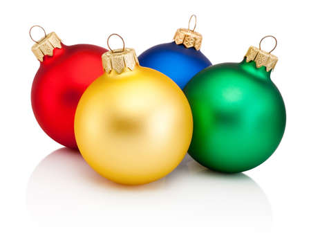 Christmas colored baubles Isolated on white backgroundの写真素材