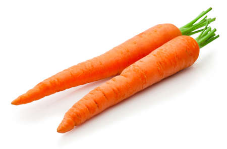 Two carrots isolated on white backgroundの写真素材
