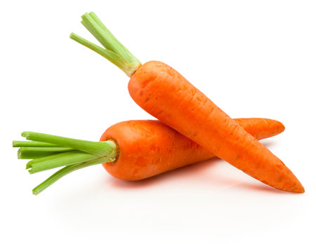 Two carrot vegetables isolated on a white backgroundの写真素材