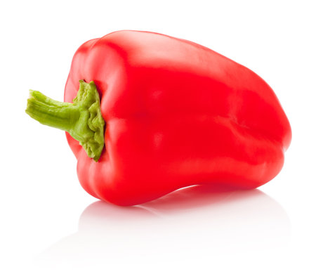 Red sweet bell peppers isolated on a white backgroundの写真素材