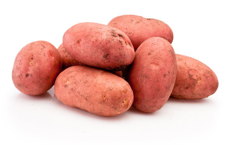 Red potatoes vegetables isolated on a white backgroundの写真素材