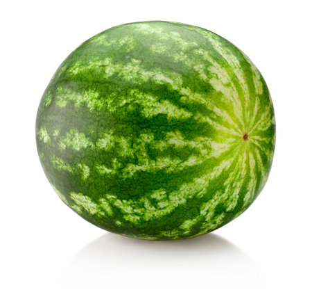 Whole ripe watermelon isolated on a white backgroundの写真素材