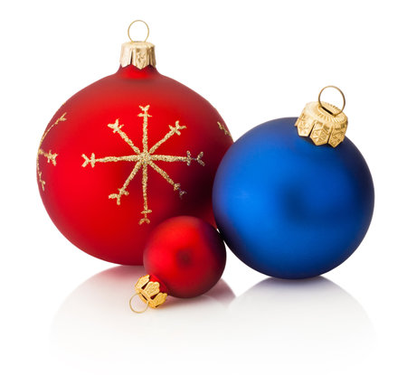 Christmas decoration baubles isolated on a white backgroundの写真素材