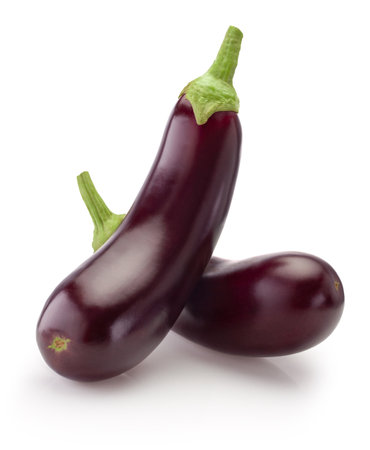 Two ripe eggplants vegetable isolated on a white backgroundの写真素材