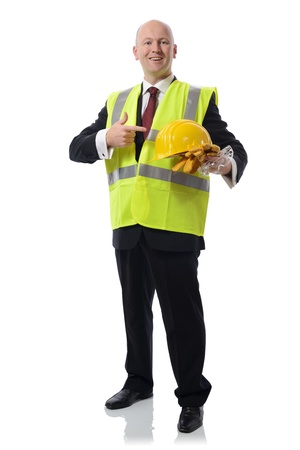 man in PPE Concept for using safety equipment isolated on whiteの写真素材