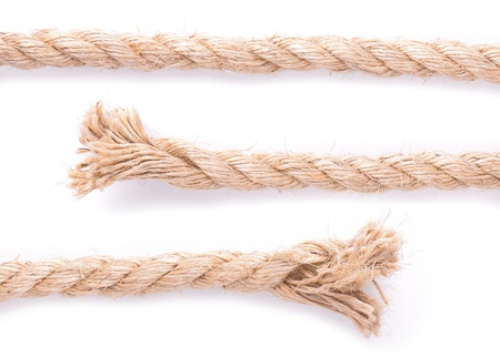 three rope parts middle and two ends to make any length of rope you like, isolated on whiteの写真素材