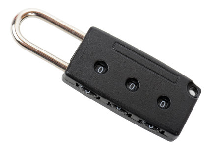 a black combination padlock isolated on a white background