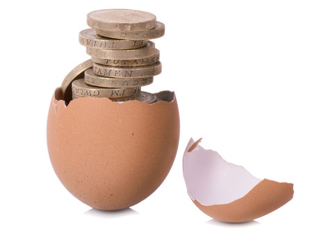 new money growing from a new hached egg isolated on a white background