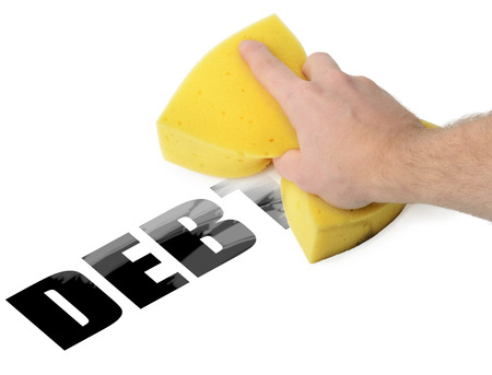 Wiping debt way with a spongeの写真素材