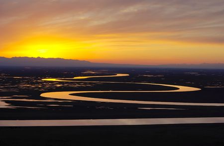 sunset on surface of river is beautifulの写真素材