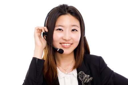 Call center operator business woman  Isolated on white background の写真素材