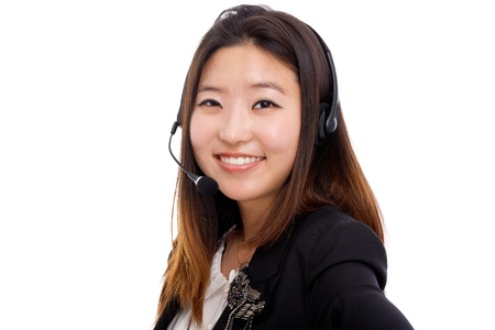 Call center operator business woman  Isolated on white background の写真素材