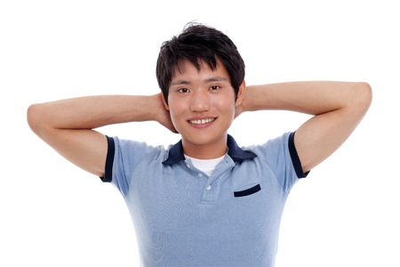 Young Asian man with smiling isolated on white background の写真素材
