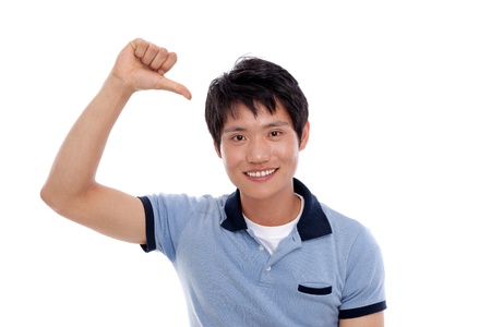 Asian young man indicate himself の写真素材