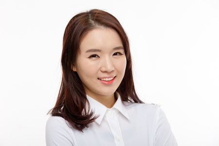 Young Asian pretty business woman close up portrait isolated on white background  の写真素材