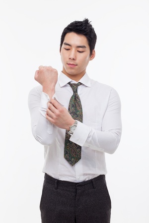 Young Asian business man ready for go to work isolated on white background. の写真素材