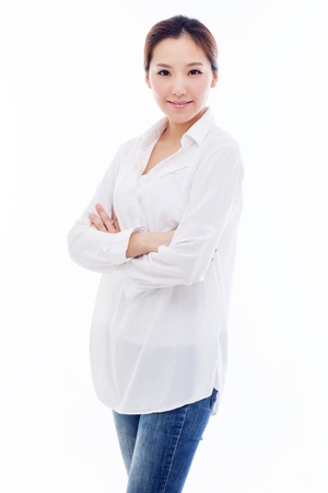 Beautiful young Asian Lady isolated on white background.の写真素材